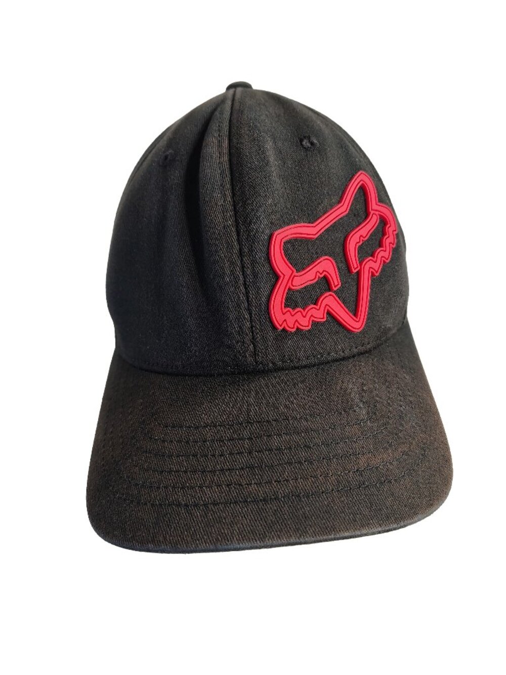 Men's Black & Red Size L-XL Elastic Banded Fox Racing Logo Themed Cap